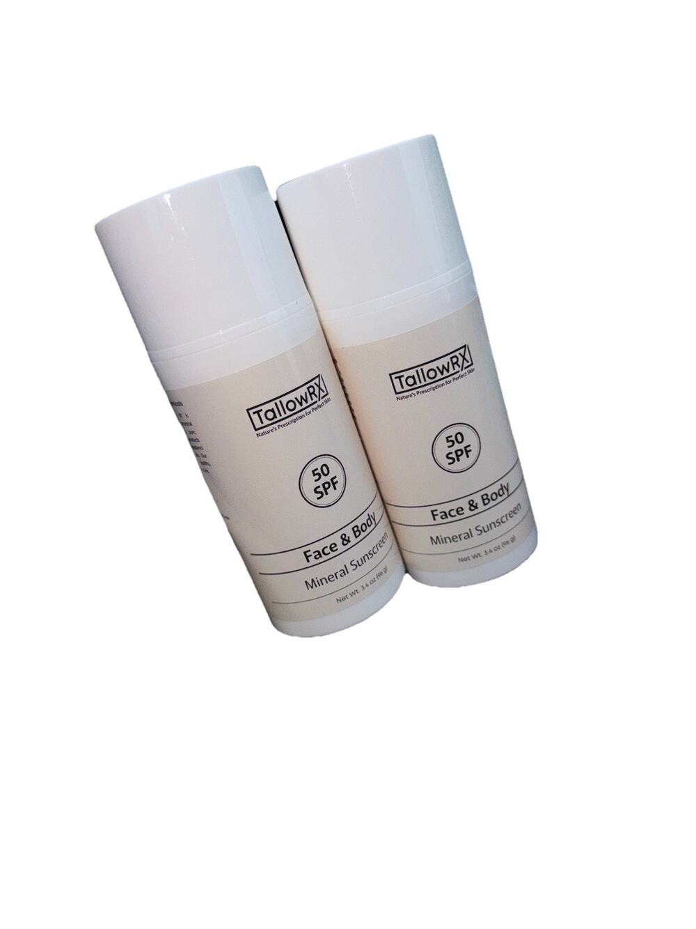 TallowRX SPF 50 Mineral Sunscreen Face Body Grass Fed Tallow 3.4oz Lot 2-CLEAN